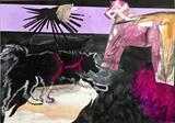 Dalarna Horse and Lapphund by Erica Shipley, Painting, Collage